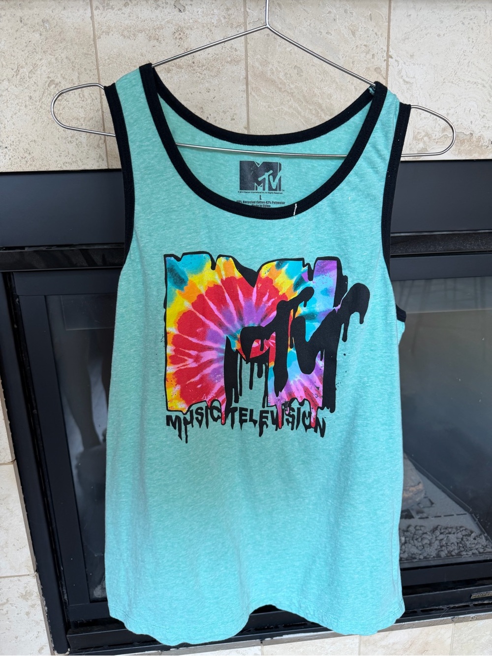 MTV Teal Black Tie-Dye Logo Tank Top